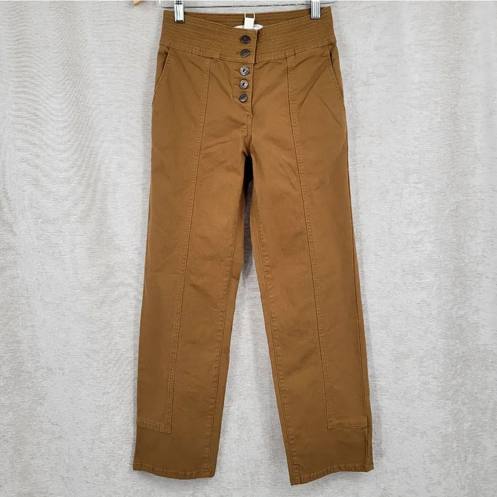Chelsea & Violet Stretch High Rise Button Fly Front Pants Mustard Chartreuse NEW